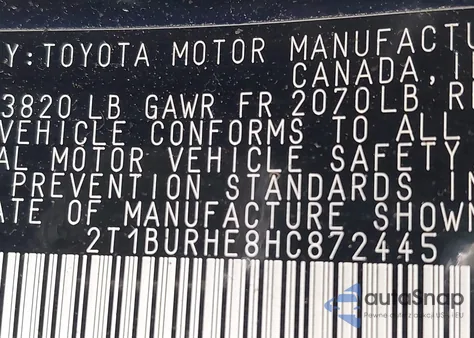 2017 Toyota Corolla Le from USA, damaged, VIN 2T1BURHE8HC872445